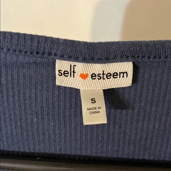 Self Esteem Blue Ribbed Long Sleeve Lace Trim Crop Top Size Small Y2K - Picture 2 of 3